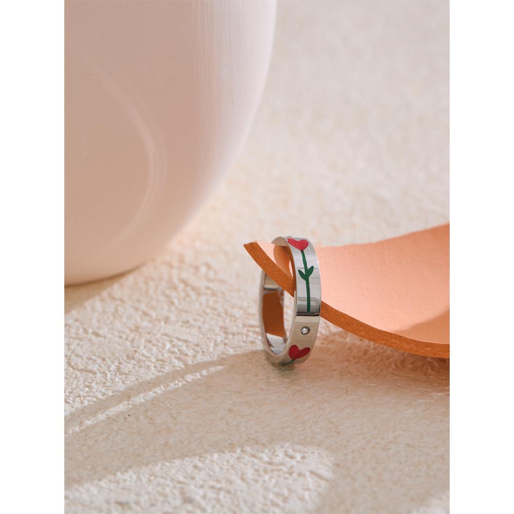 Eetit 6789# Нержавеющая сталь Эмаль Цветок Сохранение Цвета Модное Кольцо Новый Стиль Водонепроницаемый Шарм Изысканные Ювелирные Изделия