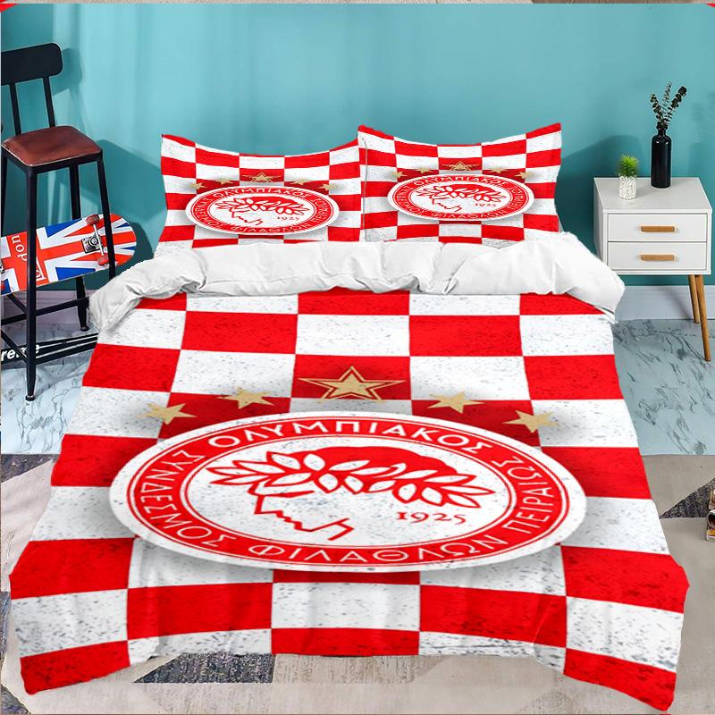 Olympiacos Fc Crest Emblem 3PCS Bedding set,Ideal for 1pc Duvet Cover And 2pcs Pillowcases Perfect for Fan gift,Ideal for Bedroom, Dormitory