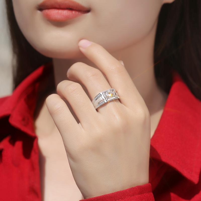 Bague Ringen Серебро S925 с инкрустацией муассанитом 1 карат, модное мужское кольцо с регулируемым размером