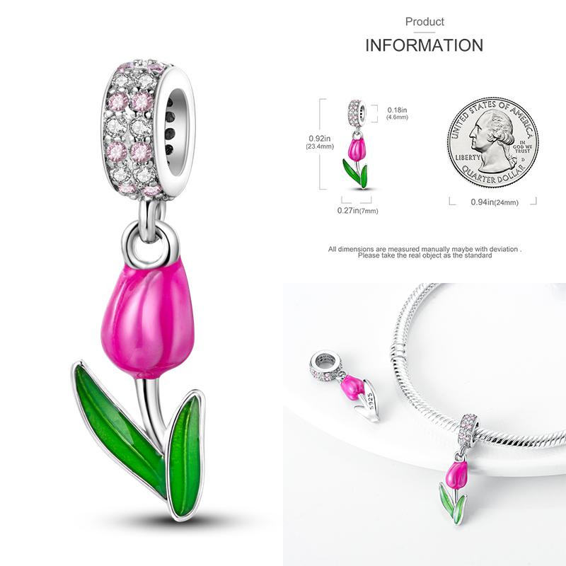 Copper Lavender Tulips Pansy Iris Charm Beads Colorful Flower Dangle Fit Original Bracelet Diy Jewelry Gift