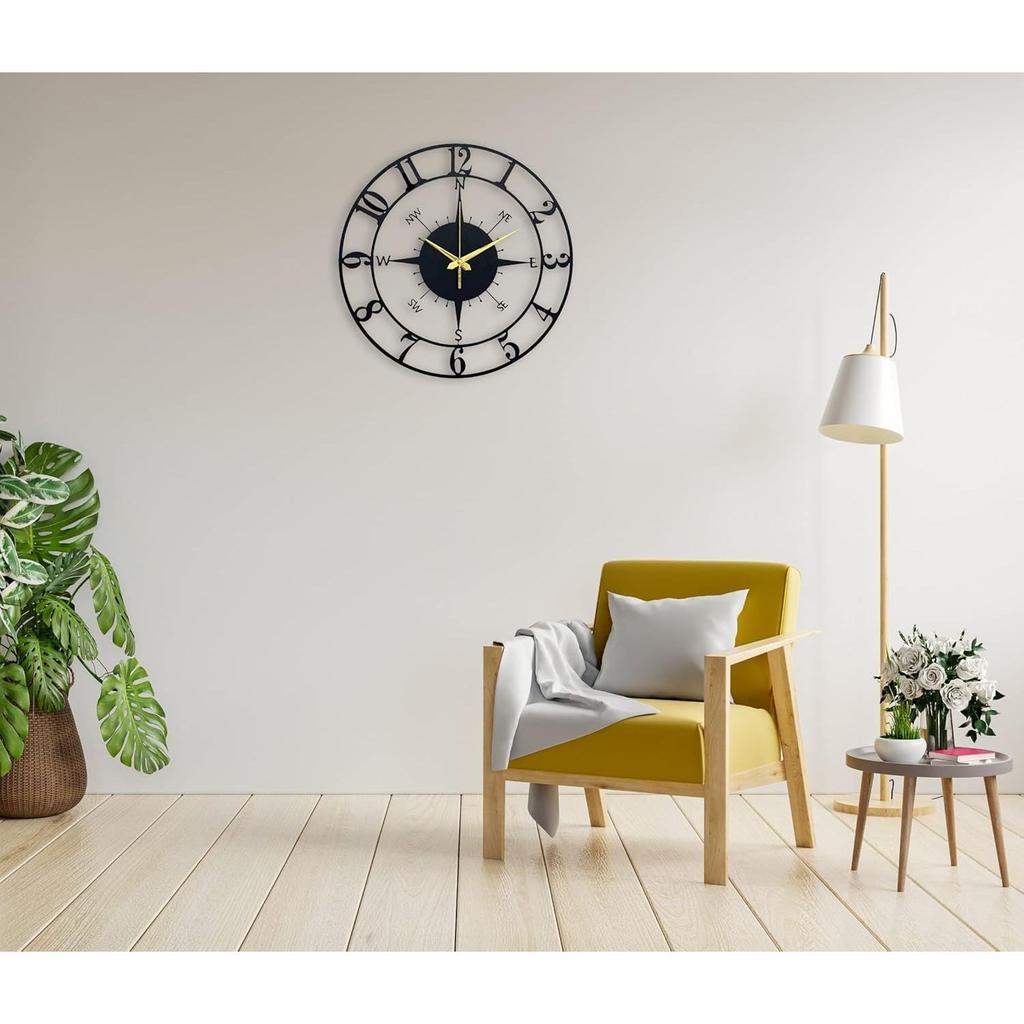 Designer Metal Analog Wall Clock for Living Room | Latest Antique Stylish Fancy Decorative Big Size Wall Watch and Decor (Black, 40CM)