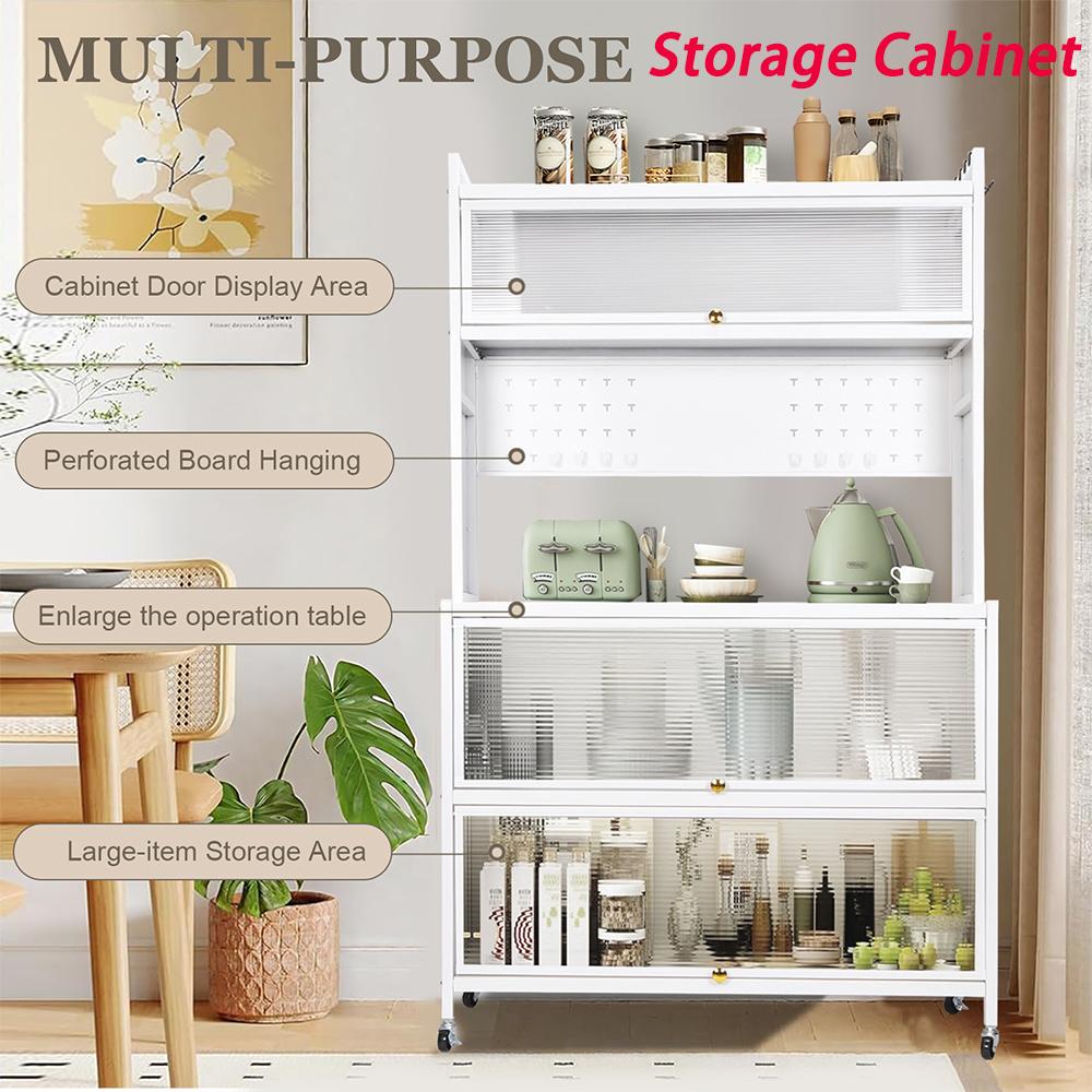 Сервант на колесиках, кухонная стойка с перфорированной панелью и шкафчиком, многоярусный напольный шкаф для хранения, износостойкая стойка для микроволновой печи, кастрюль, духовки