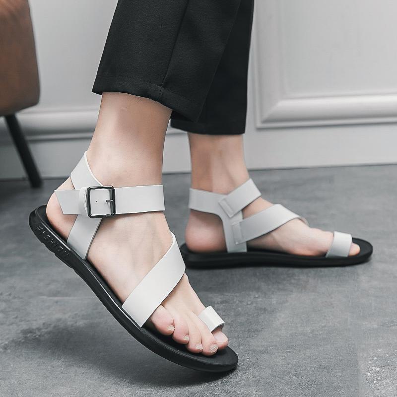 Летние Новые Мужские Гладиаторы Черные Белые Панк Рок Лакированная Кожа Повседневная Обувь Дышащие Пляжные Сандалии Уличные Шлепанцы Большой Размер