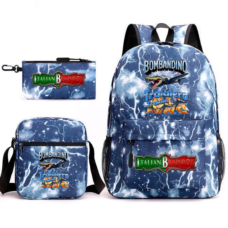 Tongtongsahur Cartoon Primary School Students Backpack Three-piece Set Abstract Foreign Shanhaijing Children's Schoolbag L