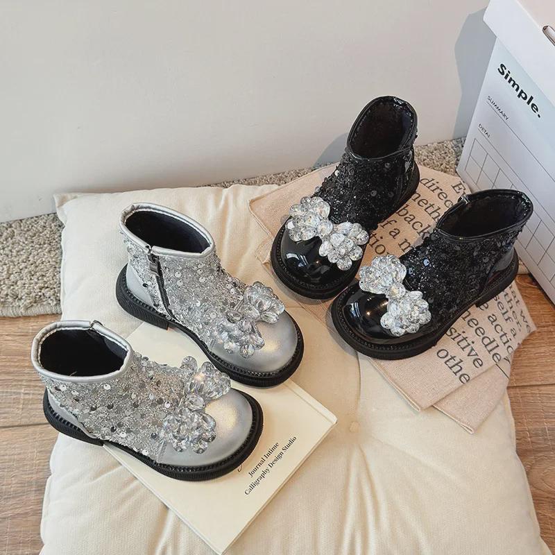 2024 Autumn Winter Crystal Princess Boots for Girls: Korean Style, Medium/Large Sizes, Baby Girls Single Boots