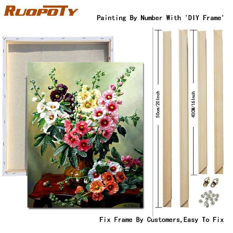 RUOPOTY DIY Frame Oil Painting By Numbers Daisy Flower Acrylic Home Decor On Canvas Wall Art Picture Rose For Living Room