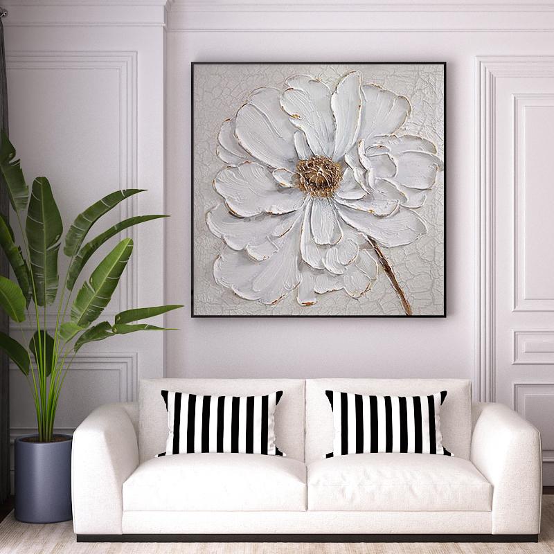 Modern White Flower Oil Painting Canvas Wall Art Painting Living Room Hotel Decor Aesthetics