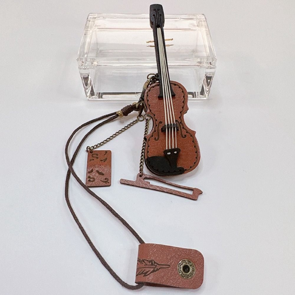Leather Mini Violin Pendant Exquisite Bag Pendant Fashion Violin Keychain  Gift