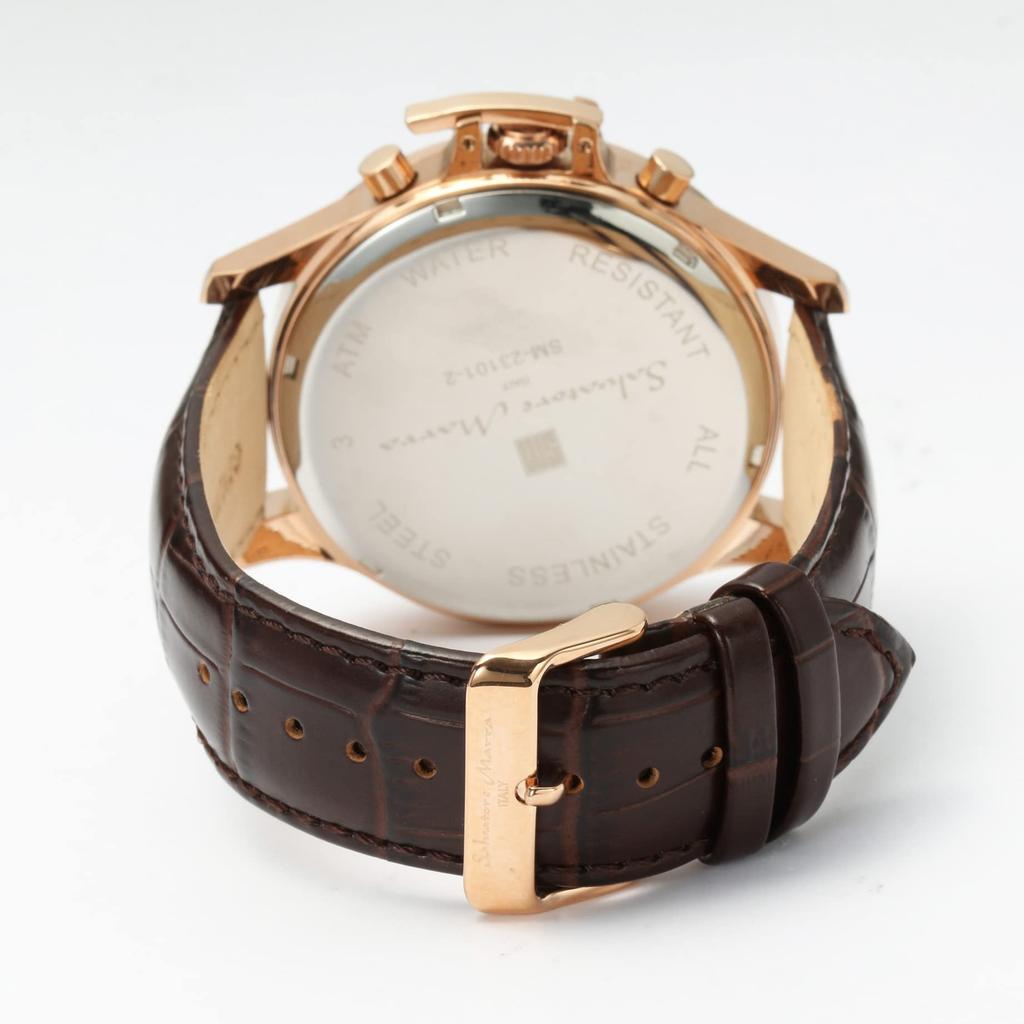 Salvatore Marra Quartz Watch Casual Business Analog Leather Strap Pink Gold with Cloth PGWH Men's
