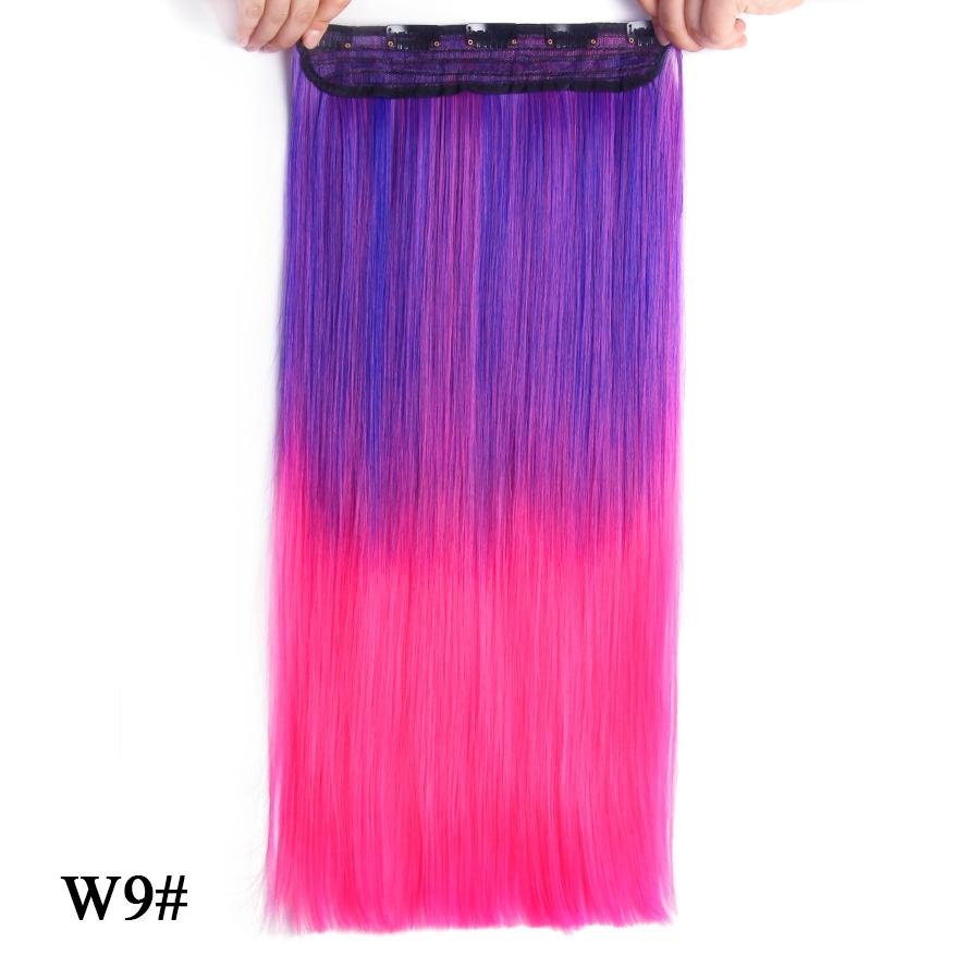 Прямые наращивания волос Ombre Розовый Фиолетовый Наращивание волос на 5 клипсах Синтетические дешевые 22 дюйма для женщин