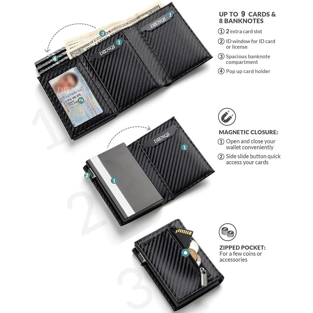 Умный кошелек с блокировкой RFID Держатель для кредитных карт Алюминиевый металлический корпус Держатель для карт Поп-ап кошельки Тонкий держатель для карт для мужчин
