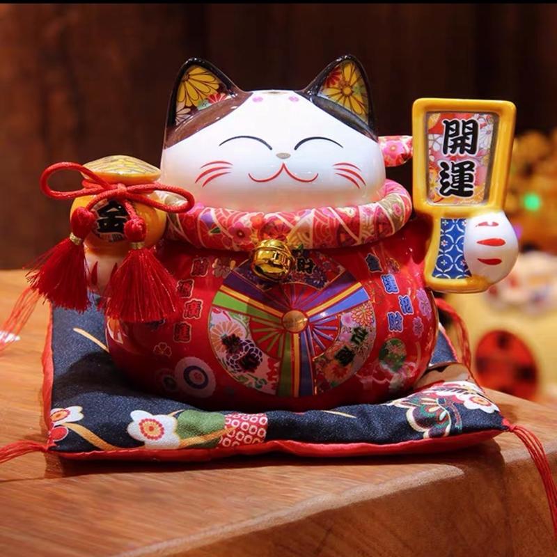 6,6-дюймовая керамическая копилка для монет Maneki Neko, удачливая кошка, копилка, украшение для дома, центральное украшение