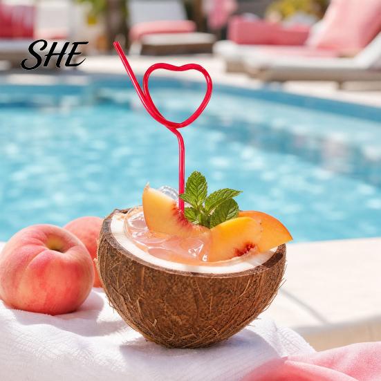 Heart Shaped Plastic Straws 10PCS PET Straws, Reusable Curved Creative Shapes Fun Drinking for Kids Adults Party Games Smoothies Juice Drinks