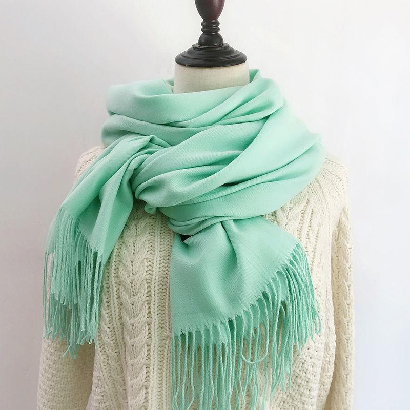 Women Scarf Shawl Soft Thickened Solid Color Winter Warm Tassels Fashion Accessories