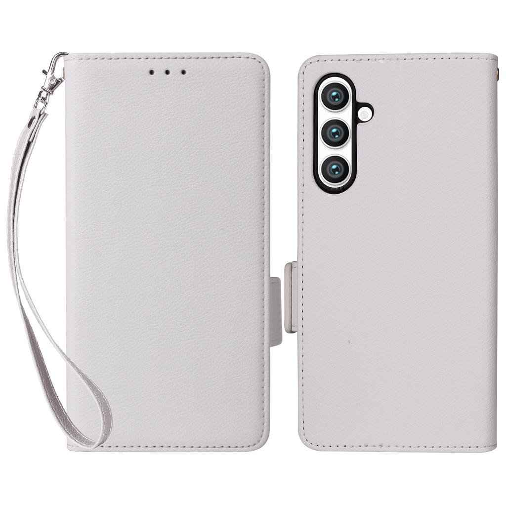 For Samsung Galaxy S24 FE Case with Wrist Strap Litchi Texture PU Leather Wallet Phone Cover