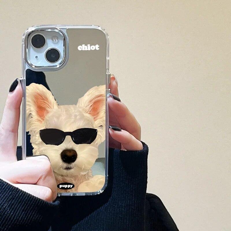 Korean Cute Cartoon Cat Mirror Phone Case For iPhone 15 Pro Case iPhone 14 11 12 13 Pro Max X XS XR Shockproof Love Heart Cover