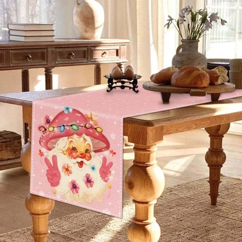 Простые рождественские льняные дорожки для стола, розовые дорожки для стола, украшение обеденного стола, украшение для домашнего праздника, праздничное украшение