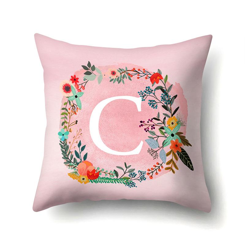 Полиэстеровая наволочка Розовый цветок Домашнее украшение Принт 26 английских букв Наволочка для подушки