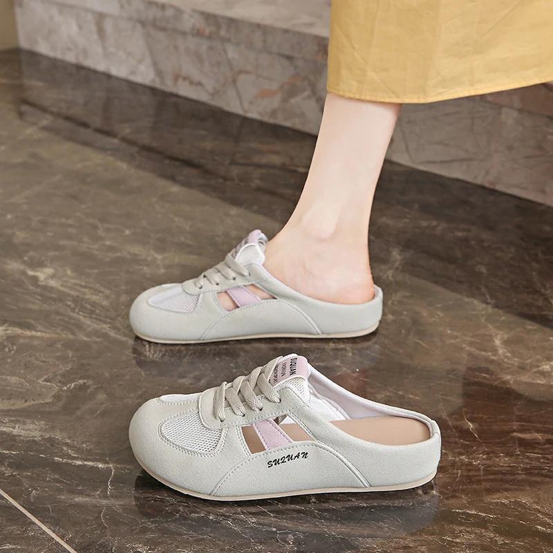Модная женская обувь 2025 Бренд Закрытый носок Женские тапочки Модные уличные На шнуровке Сетка Новинка Бестселлер Удобная Повседневная обувьzapatos