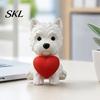 Office Desk Pet Decor 3D Printed West Highland Terrier Figurine, Cute Dog Statue Holding Red Heart, Heart Ornament Car Dashboard Decor, Romantic
