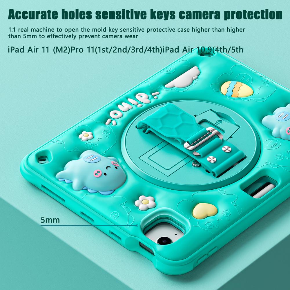 Cartoon Silicone+PC Tablet Cases for IPad Air 11 2026/2025 Case IPad Pro 11 2022/2021 Air 4/5 Air5/Air4 Cover Rotate Stand Shell