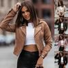 Zipper Short Jacket Lapel Slant Zipper Deerskin Thin Velvet Top Women's Long Sleeves Slim Coat Casual New Fashion Autumn