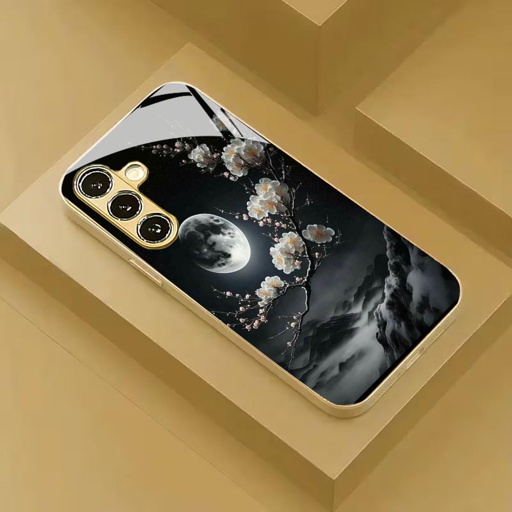 Черный цветок Чехол для телефона стеклянный чехол для телефона для Samsung Galaxy S26 22 23 24 25 PLUS S21 22 23 24 25 ULTRA