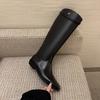 Shoes Square Head Leather Oblique Hoop Coarse Heel High Knight Boots Boots Women's Autumn