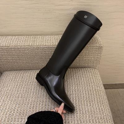 Обувь Квадратный Носок Кожа Косой Обруч Толстый Каблук Высокие Рыцарские Сапоги Сапоги Женские Осень