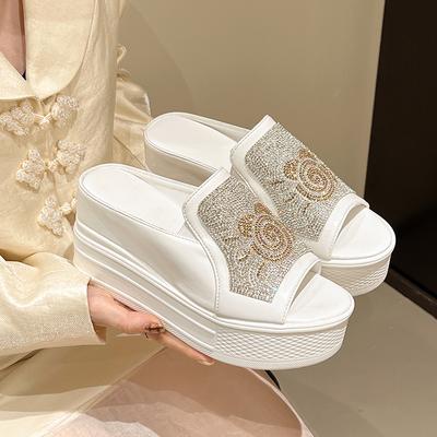Мода Модные тапочки Женская мода Круглый носок Открытый носок Пайетки Водонепроницаемая Платформа Противоскользящие Износостойкие Высокие каблуки