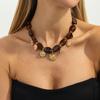 Retro Tiger Eye Stone Necklace Women Ethnic Style Y Geometric Irregular Pendant Necklace Fashion Romantic Party Jewelry Gifts
