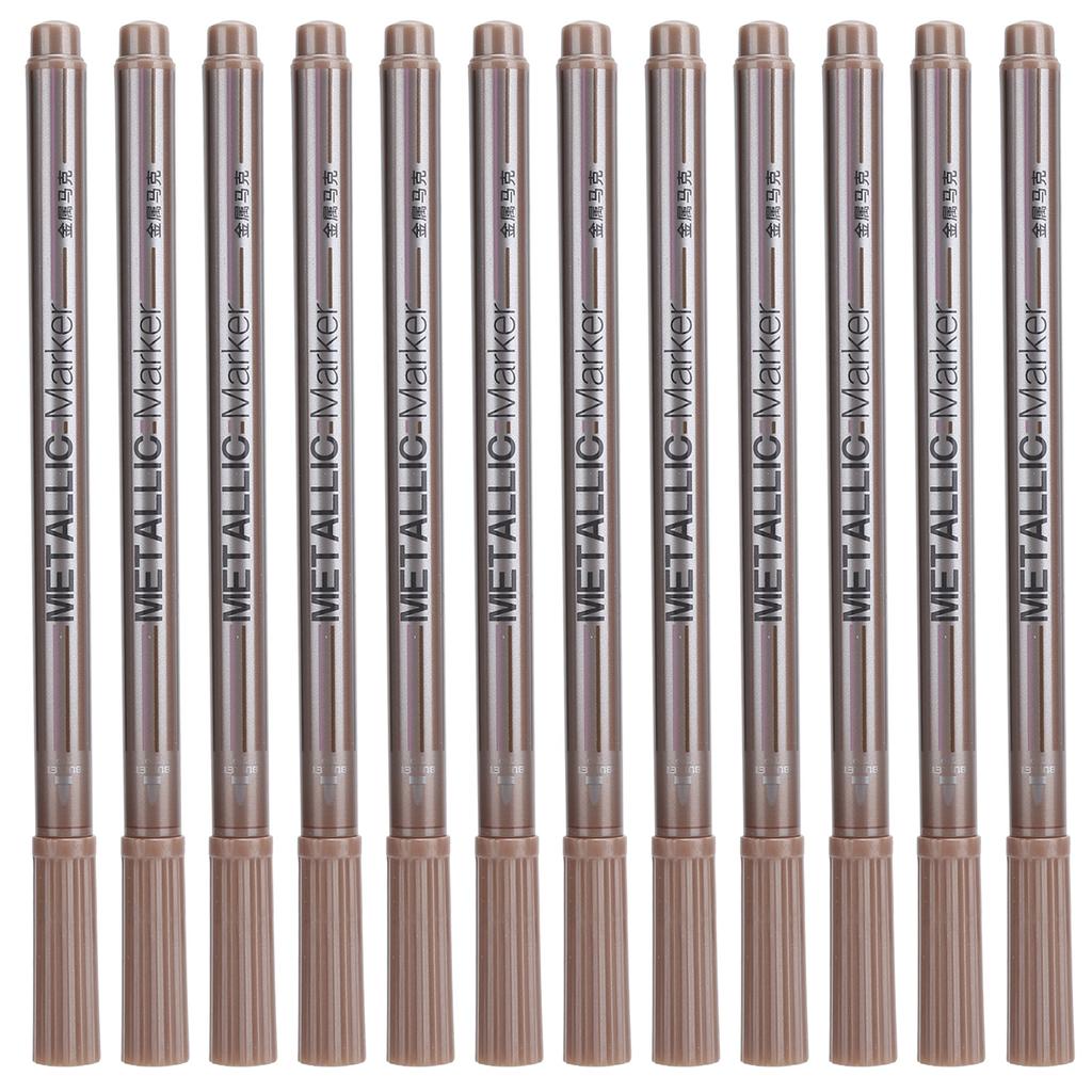 12Pcs Metallic Marker Paint Pen Single Color Permanent Ink Ultra Fine Point Tip Art Supplies