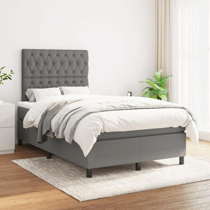Maison Exclusive - Sommier à lattes de lit avec matelas gris foncé 120x190cm tissu