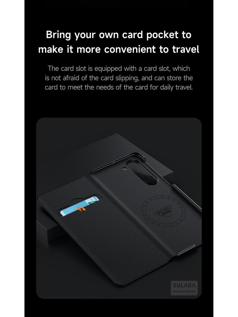 Магнитный чехол-книжка Smart из кожи с карманом для карт и текстурой Kevlar для Samsung Z Fold7/W26 (6/5/4)