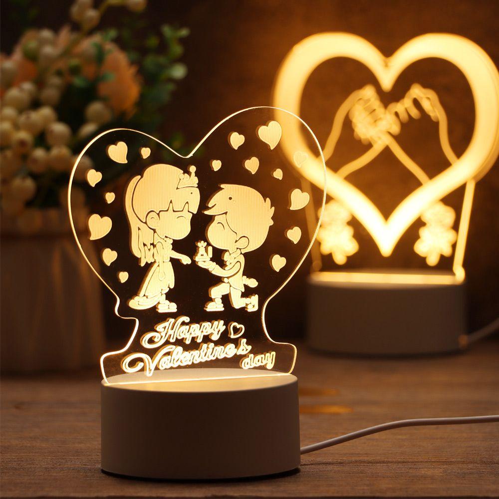 Day Gift Home Decor Acrylic LED Night Lights Luminous Table Lamp 3D LED Light Rabbit Heart Love