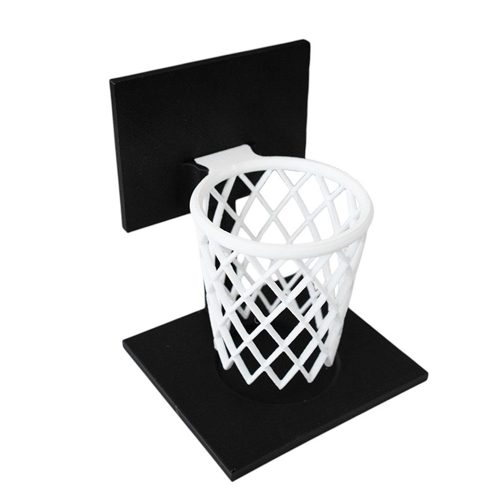 3D Printed Basketball Hoop Pen Holder, Desktop Stationery Organizer with Black Base & White Mesh, Space-Saving Office Desk Decor