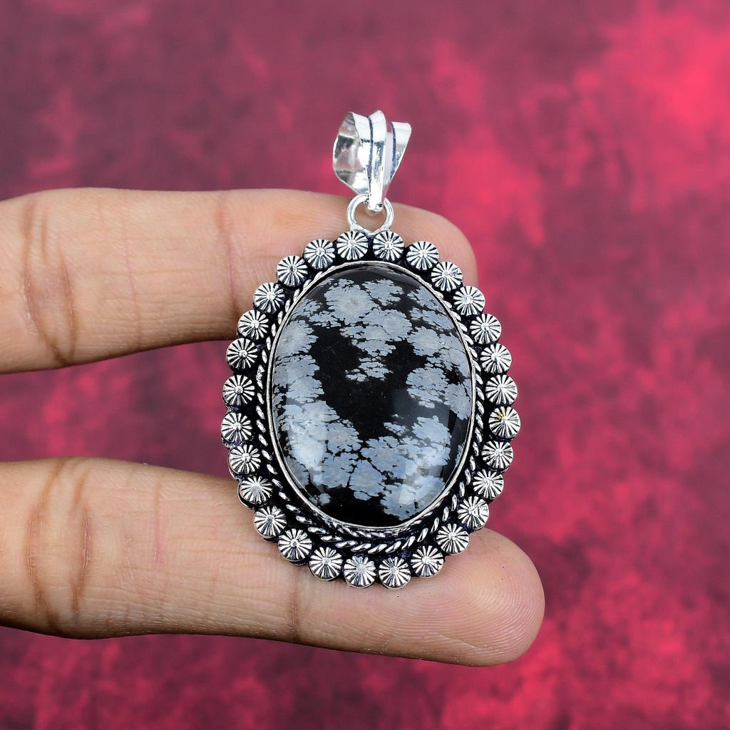 Подвеска из обсидиана «Снежинка», кулон из цельного серебра 925 пробы, ювелирные изделия ручной работы с драгоценными камнями, подарки для подвески