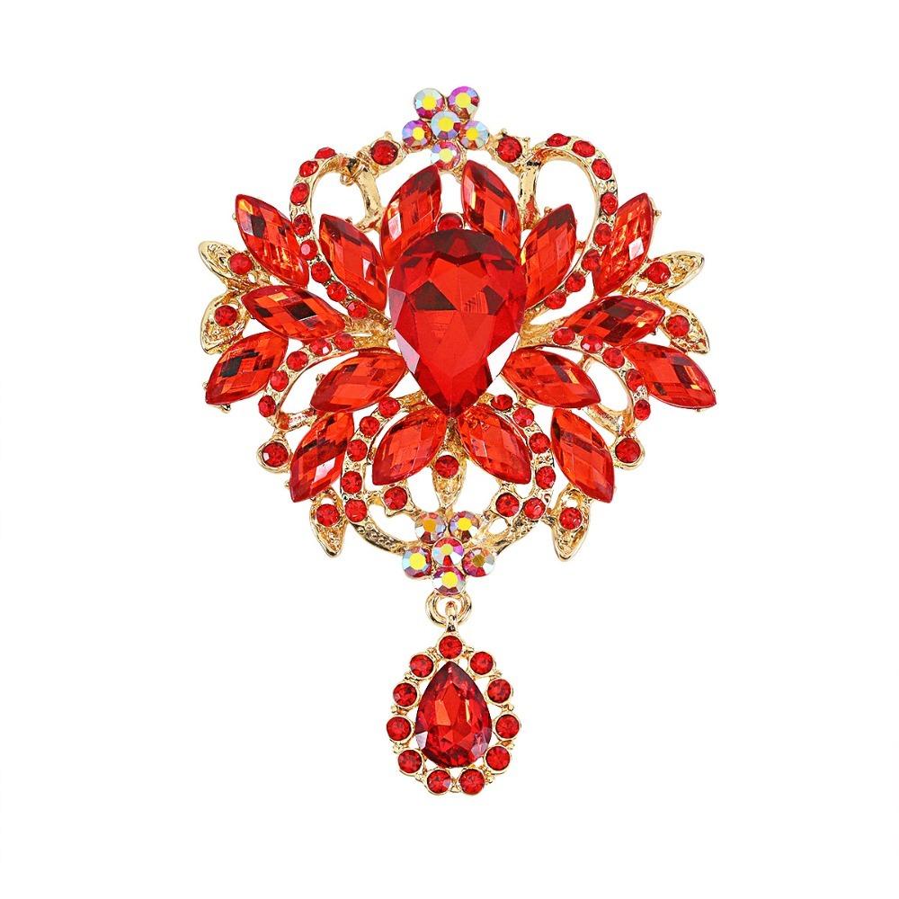 Multicolor Rhinestone Brooch Water-drop Dangle Brooch Vintage Crystal Brooch Evening Gown