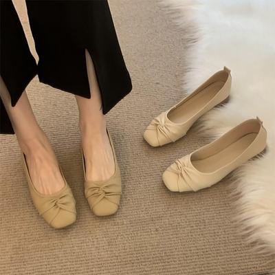 Женские туфли-лодочки на плоской подошве с квадратным носком, плиссированные женские туфли без шнуровки, офисная удобная обувь на низком каблуке для женщин, балетки на плоской подошве