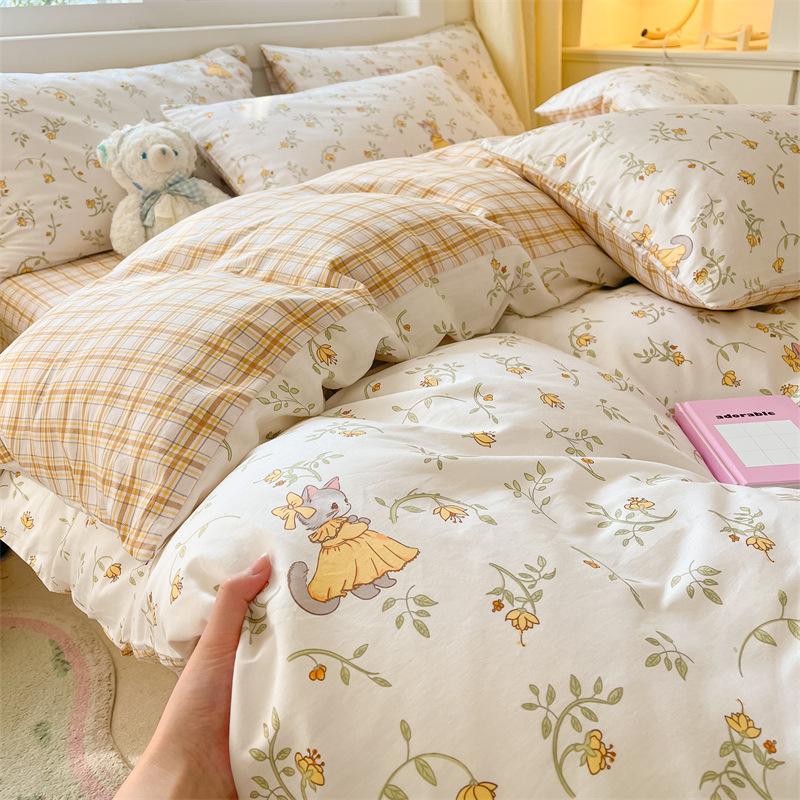 Комплект постельного белья из четырех предметов, пододеяльник из чистого хлопка с цветочным рисунком, простыня для спальни из трех предметов
