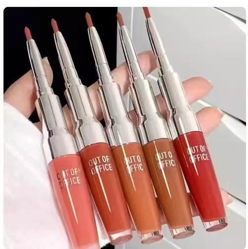 Out of Office Double-Ended Fiber-Sculpting Soft Mist Lip Mud Lip Gloss Water-Glossy Mirror Nude Color Ooo Water-Glossy Lipstick