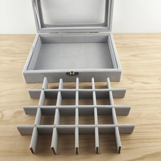 Earring Box Dust-proof Divided Grids Furry Surface Ring Bracelet Display Organizer for Home
