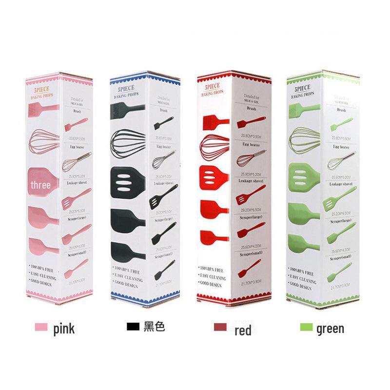 Силиконовый набор кухонной посуды: Скребок из 5 предметов, лопатка для торта, венчик для взбивания яиц, инструменты для выпечки, кисточка для масла.