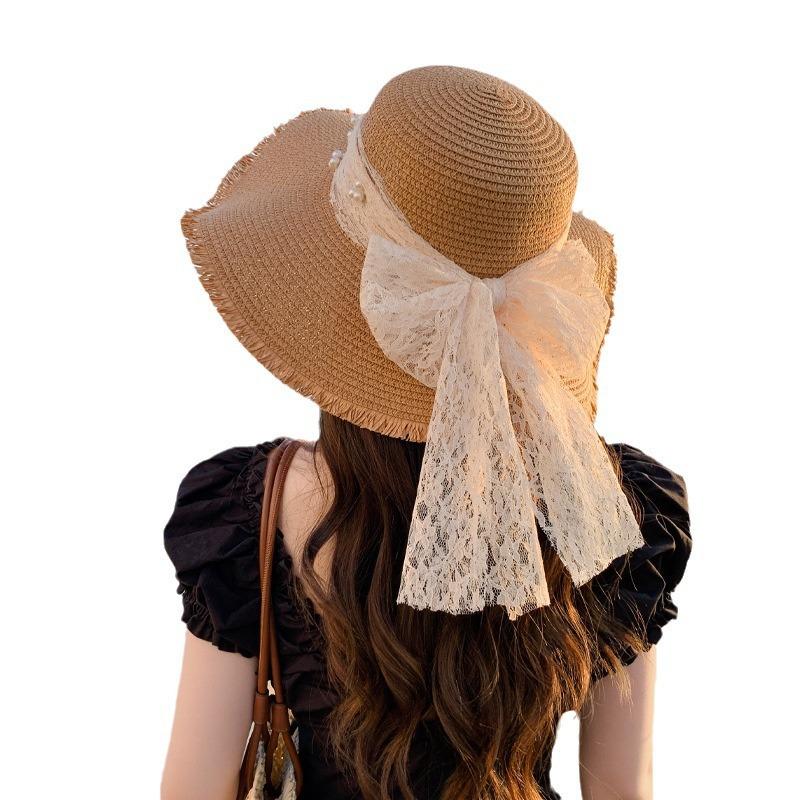 Straw Hat Women'S Summer Sun Protection Extra Large Brim Sun Hat Beach Seaside Vacation Sun Hat Foldable Hat Tide