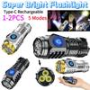 1-2Pcs Type-C Rechargeable Waterproof Flashlight Adjustable Brightness Flash Light Super Bright Powerful Handheld Flashlight