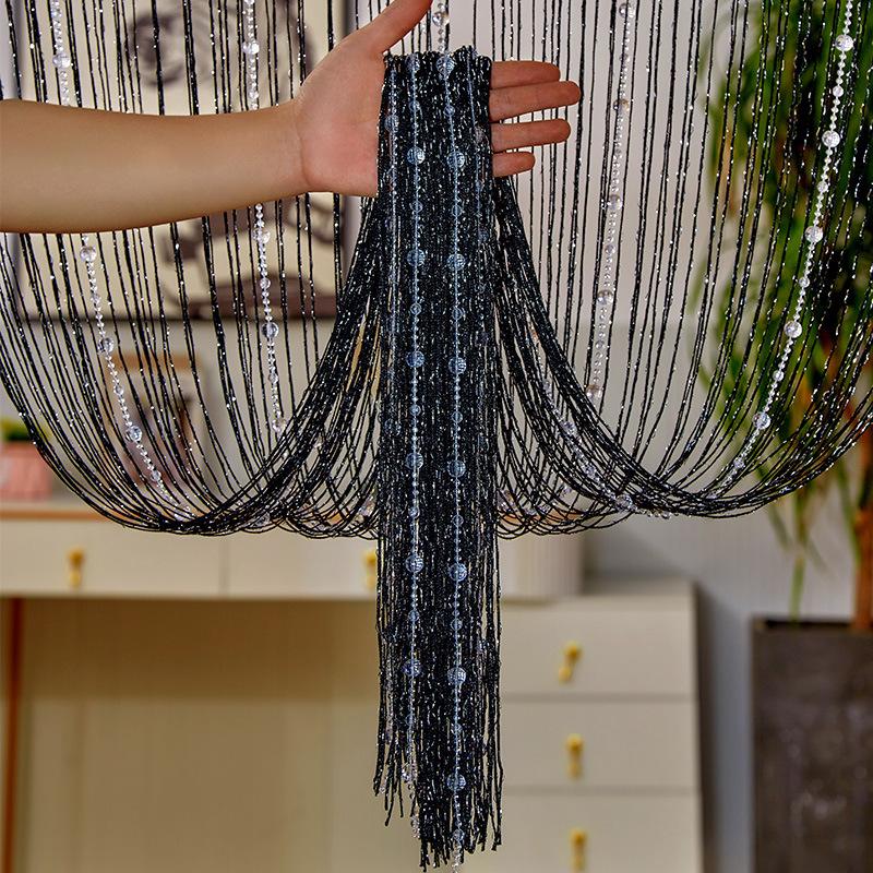 Living Room Divider Crystal Bead String Curtain 1X2 M Tassel Fringe Door Curtain for White Salon and Sheer Wedding Decoration