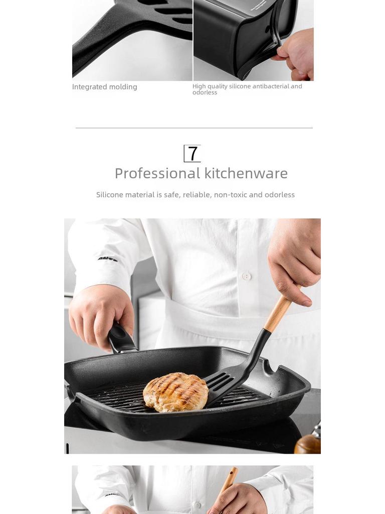 Набор из 12 сковородок с антипригарным покрытием и деревянными ручками: Включает кастрюлю, лопатку, ложку для супа и лопатку для жарки - Силиконовые кухонные принадлежности