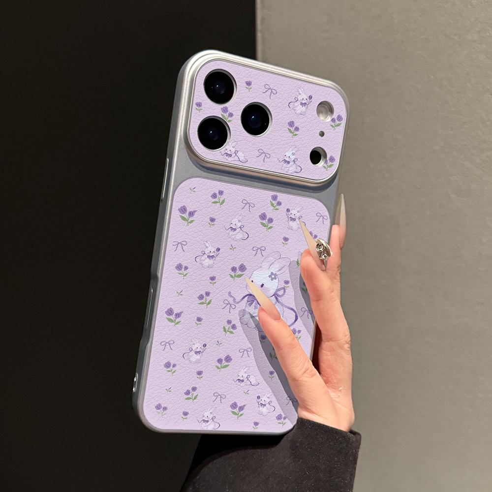 Цветок фиолетового кролика подходит для чехла для мобильного телефона Apple 17promax iPhone16plus серебристый край 15 кожаный узор 14.