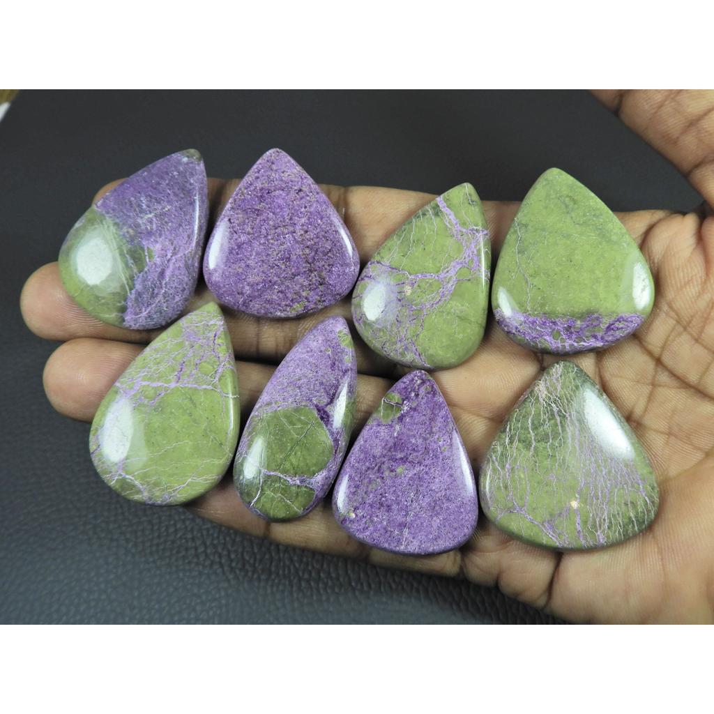 08Pcs Natural Stichtite Pear Shape Cabochon Loose Gemstone 314 Cts. Lot C-2988