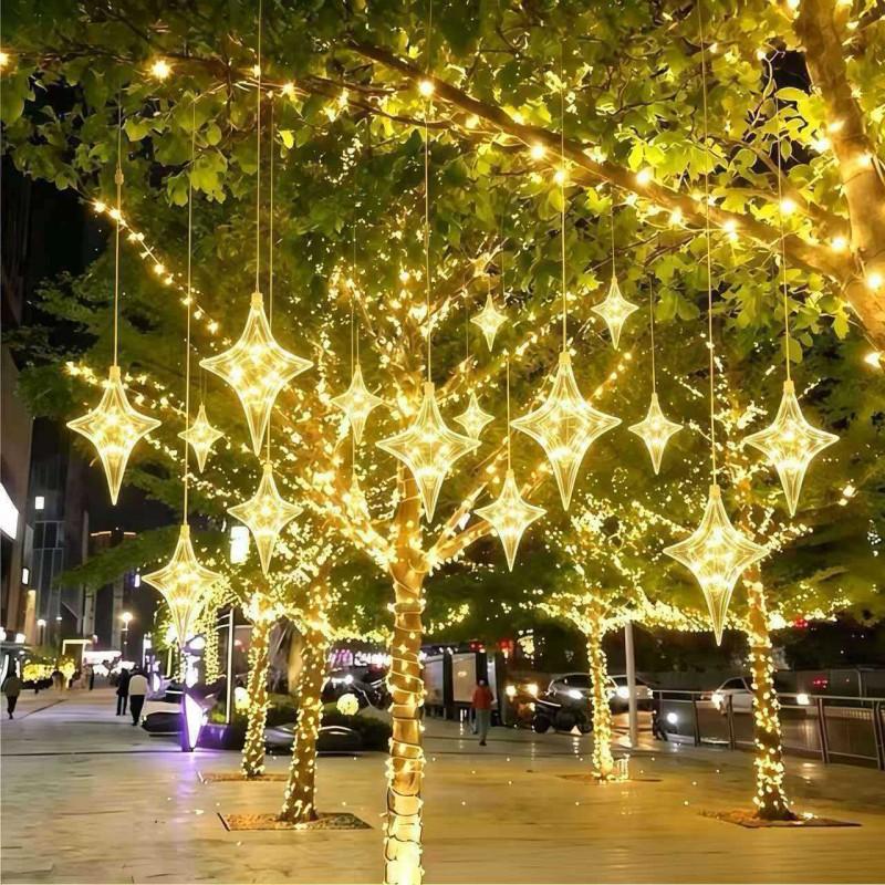 Outdoor Waterproof LED Star Hanging Light Trees Garden Park Street Decoration Warm White 12V IP65